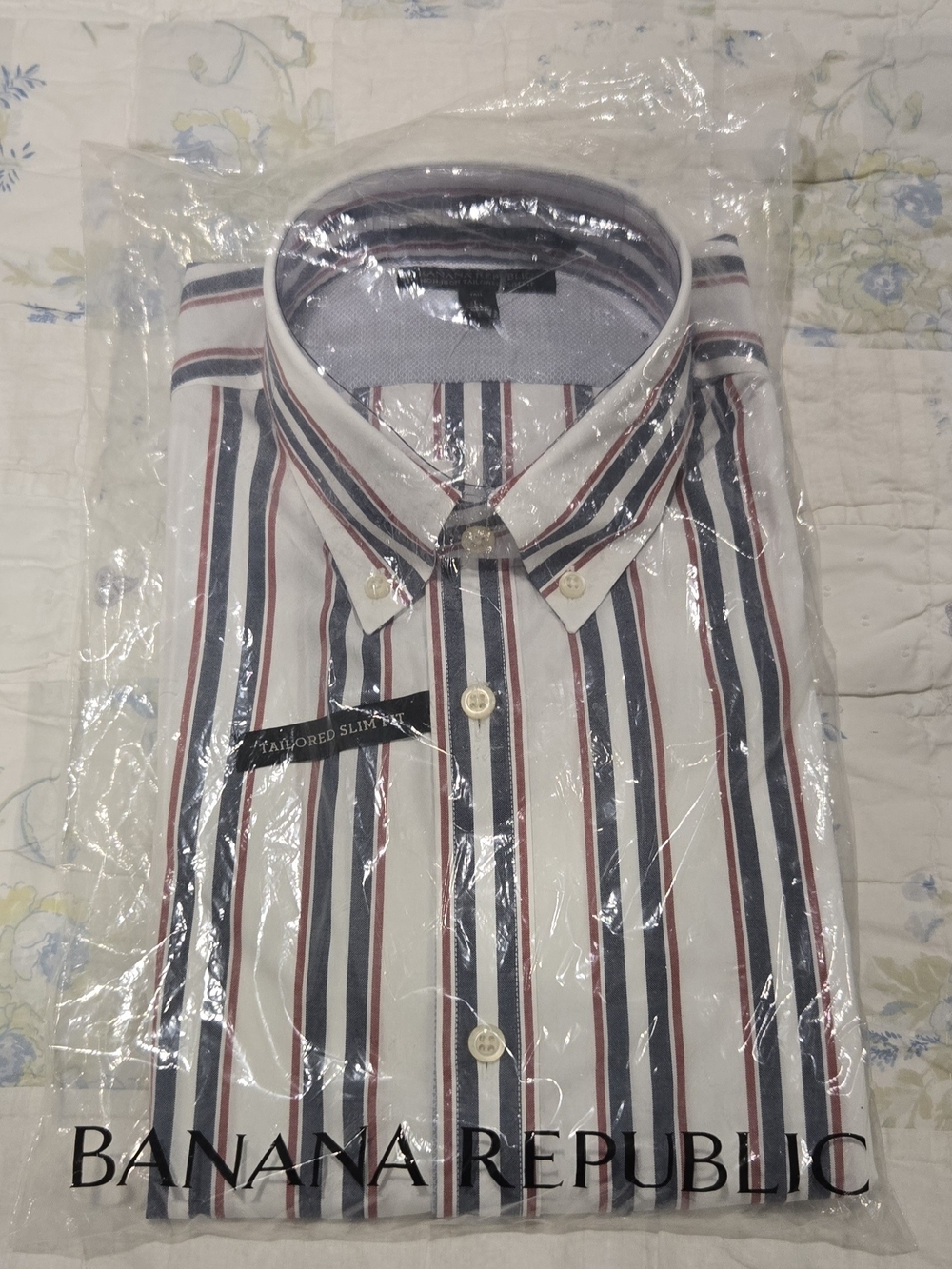 Banana Republic Men’s Slim Fit Stripe Button-Down Shirt - White/Navy/Red